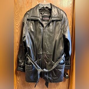 Wilson’s Leather: Large - Belted, 2-pocket, zipper blazer with removable liner.